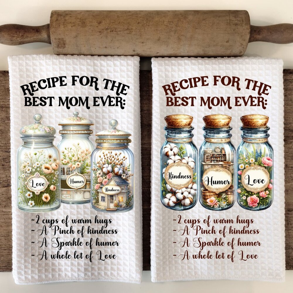 Best Mom Ever Kitchen Towel Set, Recipe Dish Towel, Cute Hand Towels